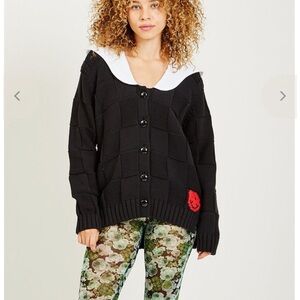 Ganni poplin collar smiley cardigan NWT